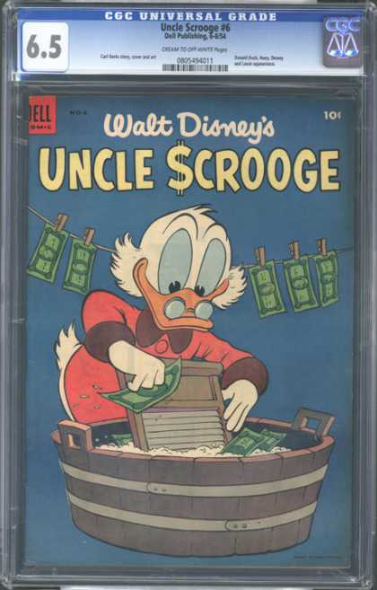 CGC Graded Comics - Uncle Scrooge #6 (CGC) - Walt Disneys - Hanging Dollar Bills - Washtub - Washing Money - Clothesline