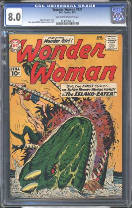 CGC Graded Comics - Wonder Woman #121 (CGC) - Wonder Woman - Wonder Girl - Palm Tree - T-rex - The Island-eater