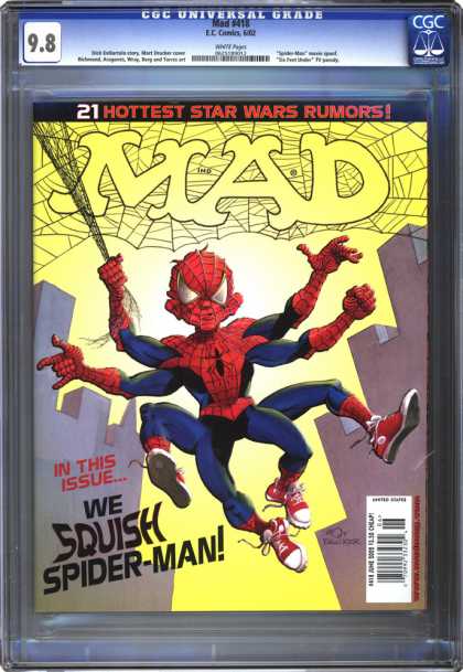 CGC Graded Comics - Mad #418 (CGC) - Spidermn Spoof - Star Wars Rumors - Web - Multiple Limbs - Cityscape