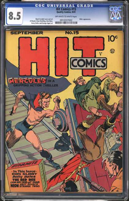 CGC Graded Comics - Hit Comics #15 (CGC) - Cape U0026 Belt - Railroad Track - Overturned Vehicle - Bad Guys - Gun