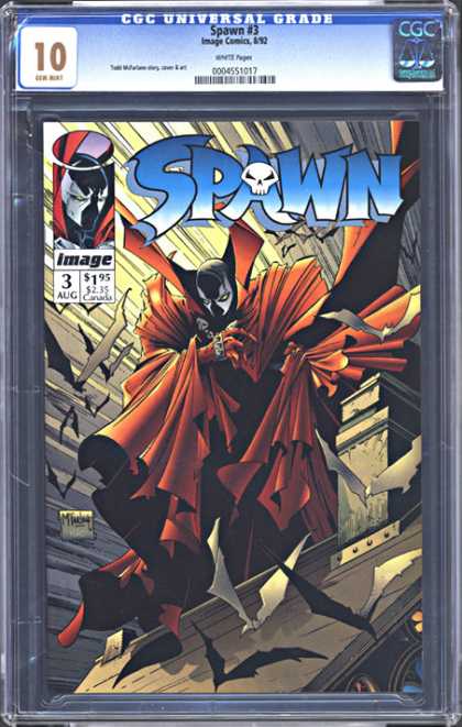 CGC Graded Comics - Spawn #3 (CGC) - Spawn - Bats - Building - Red Cape - Skull