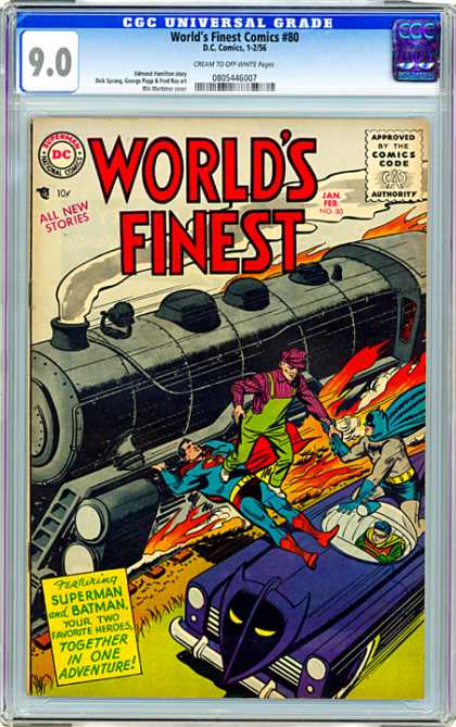 CGC Graded Comics - World's Finest Comics #80 (CGC) - Batman - Robin - Superman - Batmobile - Stop The Train