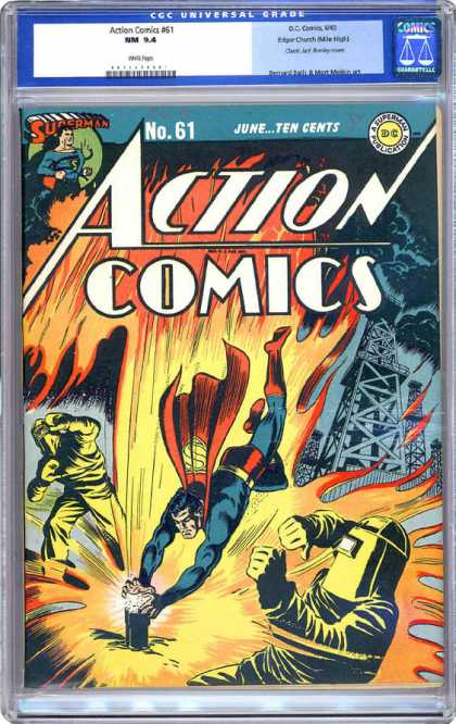 CGC Graded Comics - Action Comics #61 (CGC) - Welder - Cape - Fire - Rigs - Clouds