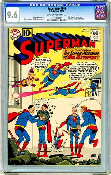 CGC Graded Comics - Superman #148 (CGC) - Superman - Approved By The Comics Code - Superman National Comics - Jailbird - Wall