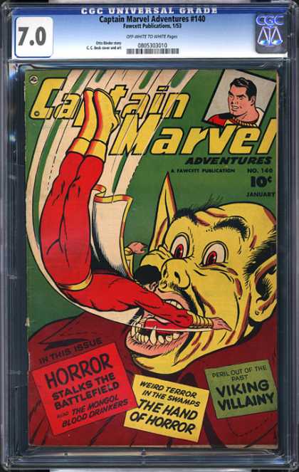 CGC Graded Comics - Captain Marvel Adventures #140 (CGC) - Captain Marvel - The Hand Of Horror - Viking Villainy - The Mongol - Blood Drinkers