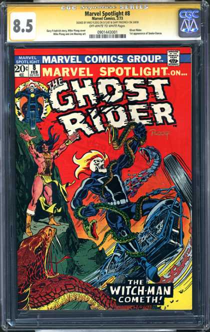 CGC Graded Comics - Marvel Spotlight #8 (CGC) - Ghost Rider - The Witch-man Commeth - Motorcycles - Skull - Mountain