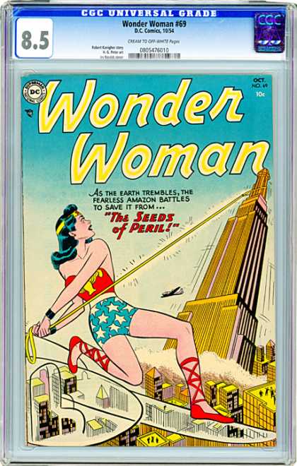 CGC Graded Comics - Wonder Woman #69 (CGC) - Golden Lasso - Empire State Building - Plane - Smoke - Swinging