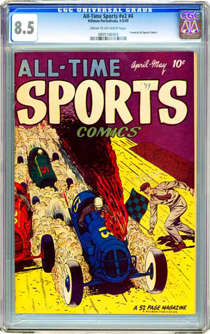 CGC Graded Comics - All-Time Sports #v2 #4 (CGC) - All-time Sports Comics - Race Car - Smoke - April-may - Hillman Periodicals