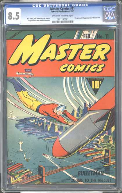 CGC Graded Comics - Master Comics #11 (CGC) - Master Comics Number 11 - Bulletman - Bulletman Zooms To The Rescue - Bomb - Golden Gate Bridge