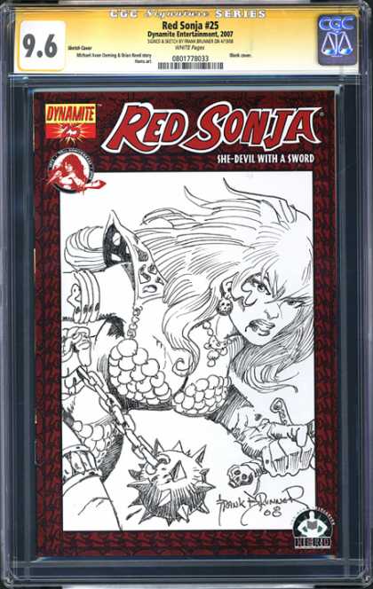 CGC Graded Comics - Red Sonja #25 (CGC) - Sonja - Black And White - Mace - Sword - She-devil