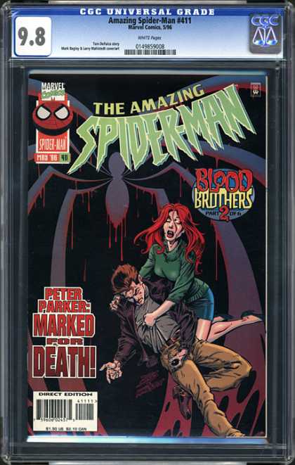 CGC Graded Comics - Amazing Spider-Man #411 (CGC) - The Amazing Spiderman - Blood Brothers 2 - Dead Man - Peter Parker Marked For Death - Sign