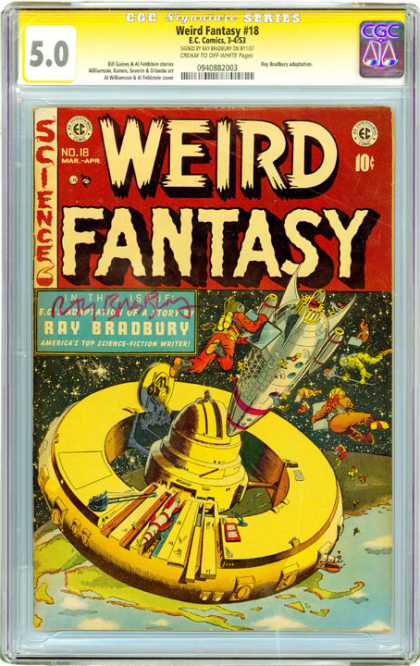 CGC Graded Comics - Weird Fantasy #18 (CGC) - Ray Bradbury - Signed By Ray Bradbury - Outer Space - Space Station - Rocket