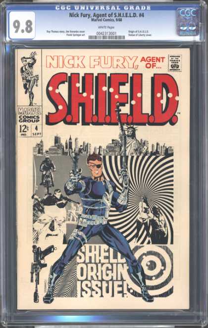 CGC Graded Comics - Nick Fury, Agent of S.H.I.E.L.D. #4 (CGC) - Liberty Statue - One Gun - One Motor Cycle - Buildings - Marvel Comics