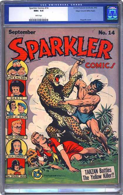 CGC Graded Comics - Sparkler Comics #14 (CGC) - Man Vs Beast - Leopard - Nancy - Tarzan - Jane