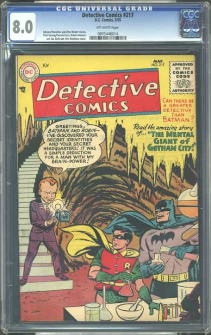 CGC Graded Comics - Detective Comics #217 (CGC) - Mental Giant - Gotham City - Secret Identities - Camera - Headquarters