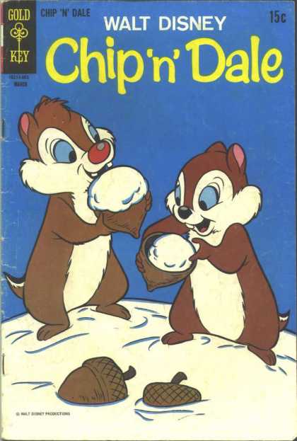 Chip 'n' Dale 6 - Walt Disney - Two Squirrals - Snow Acorn - Eating Snack - Snow