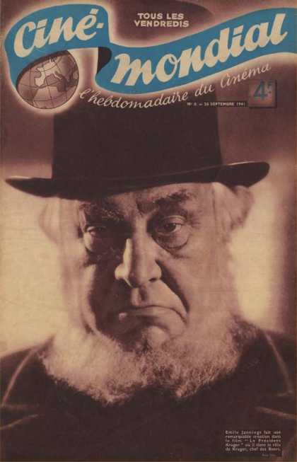 Cine-Mondial 8 - French - Globe - Old Man - Top Hat - Bearded Man