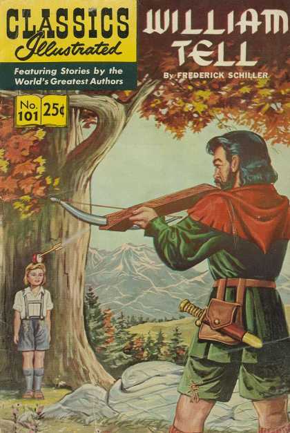 Apple - Cross Bow - Mountain Scenery - Tree - Autumn Classics Illustrated - William Tell - Apple - Cross Bow - Mountain Scenery - Tree - Autumn