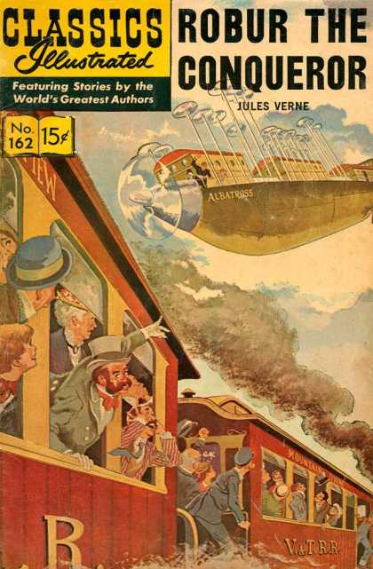 Albatross - Airship - Train - Black Smoke - Clouds Classics Illustrated - Robur the Conqueror - Albatross - Airship - Train - Black Smoke - Clouds