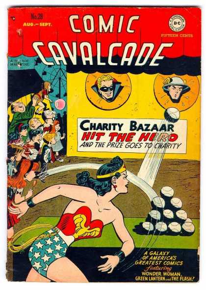 Comic Cavalcade 28 - Superman Publication - Charity Bazaar - Ball - Man - Hit The Hero - Bob Oksner