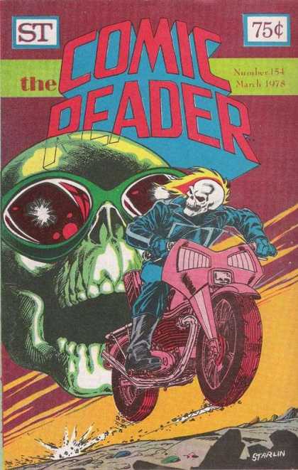 Comic Reader 154 - Flaming Skull - Motorcycle - Number 154 - Green Skull - Fast Getaway