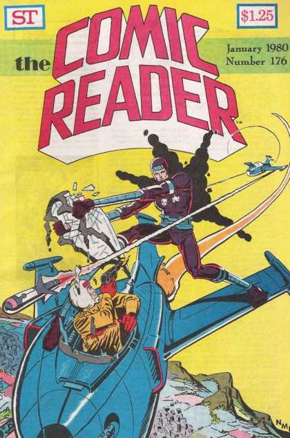 Comic Reader 176 - Airplane - Sky - Missles - Standing On Wing - Metal Arms