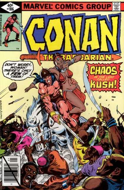 Conan the Barbarian 106 - Barbarian - Fighting On Horse - Black Woman - Black Enemies - Fight For His Life - Bob Layton, John Buscema
