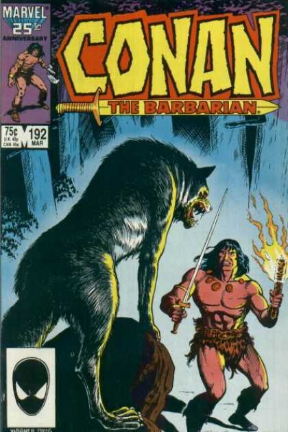 Conan the Barbarian 192 - Marvel 25th Anniversary - Giant Wolf - Torch - Dark Woods - Rock