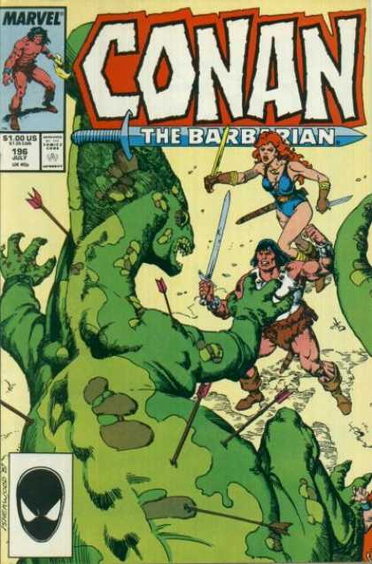 Marvel Comics - Woman - Monster - Giant Lizard - Sword Conan the Barbarian 196 - Marvel Comics - Woman - Monster - Giant Lizard - Sword