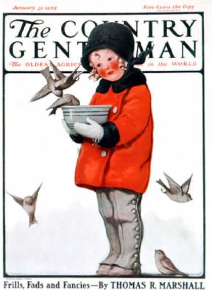 Country Gentleman - 1925-01-31: Little Girl Feeding Birds (Sarah Stilwell-Weber)