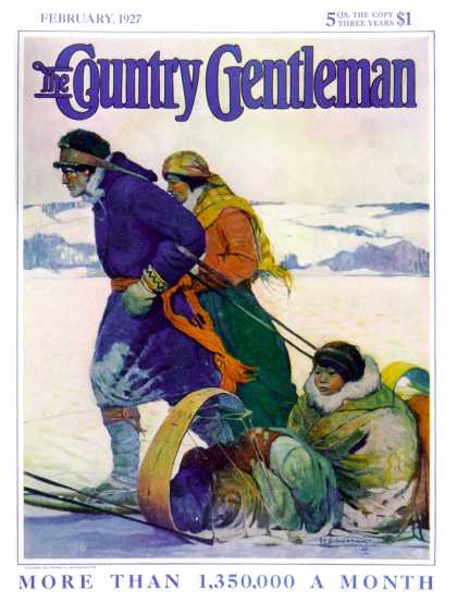 Country Gentleman - 1927-02-01: Eskimos Traveling on Tundra (Frank E. Schoonover)