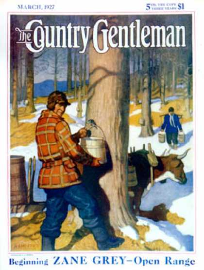 Country Gentleman - 1927-03-01: Gathering Maple Syrup (N.C. Wyeth)