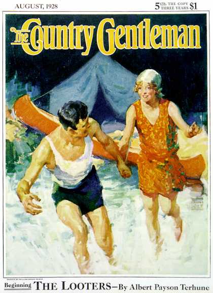Country Gentleman - 1928-08-01: Camping Couple Goes Swimming (WM. Meade Prince)