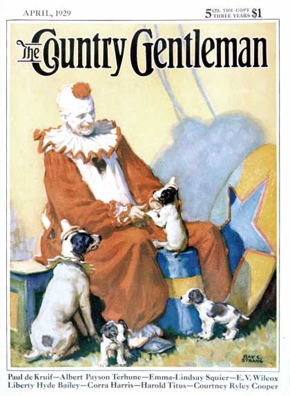 Country Gentleman - 1929-04-01: Circus Clown and Show Dogs (Ray C. Strang)