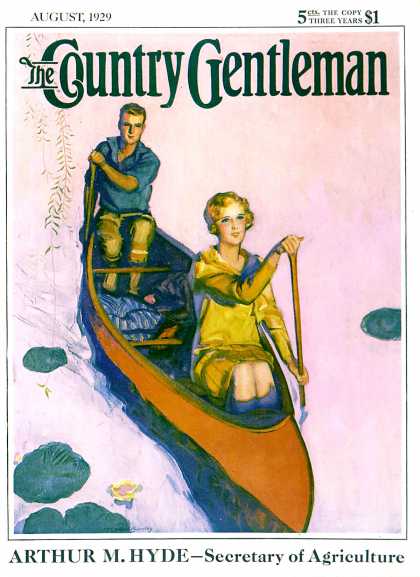 Country Gentleman - 1929-08-01: Couple Paddling Caone (McClelland Barclay)