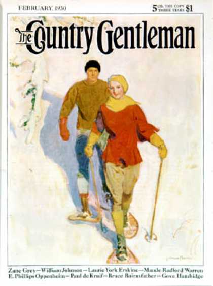 Country Gentleman - 1930-02-01: Couple Wearing Snowshoes (McClelland Barclay)