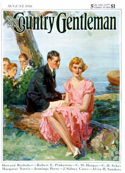 Country Gentleman - 1930-08-01: Boys Eavesdropping on Courting Couple (Frank Bensing)