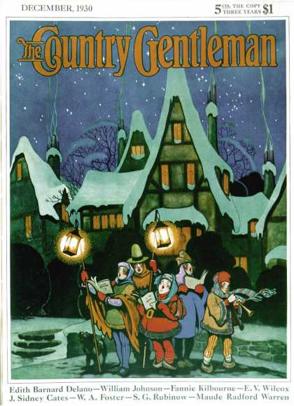 Country Gentleman - 1930-12-01: Christmas Carolling in Village at Night (Nelson Grofe)