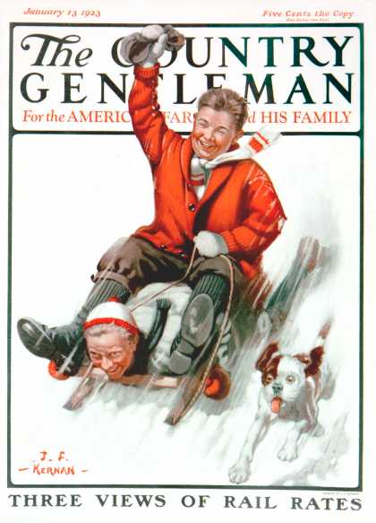 Country Gentleman - 1923-01-13: Downhill on Sled (J.F. Kernan)