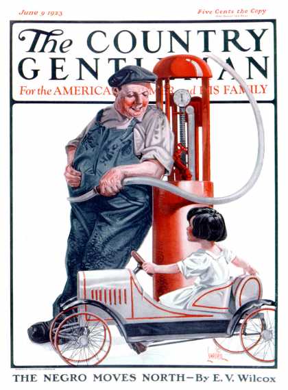 Country Gentleman - 1923-06-09: Pedal Car at Gas Pump (F. Lowenheim)