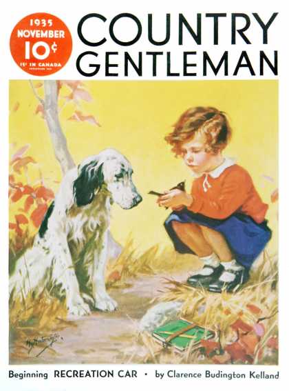 Country Gentleman - 1935-11-01: Girl, Dog & Injured Bird (Henry Hintermeister)