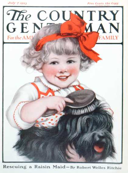Country Gentleman - 1923-07-07: Little Girl Brushing Dog (E.M. Wireman)
