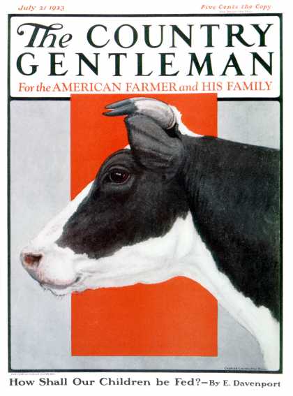 Country Gentleman - 1923-07-21: Black and White cow in Profile (Charles Bull)