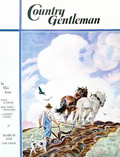 Country Gentleman - 1939-03-01: Horse-Drawn Plow (Paul Bransom)
