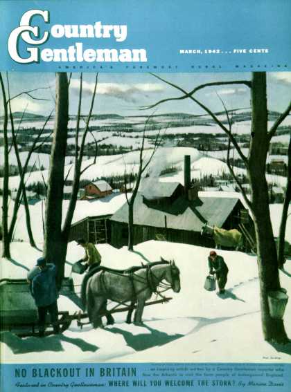 Country Gentleman - 1942-03-01: Maple Sap Harvest at Dusk (Paul Sample)