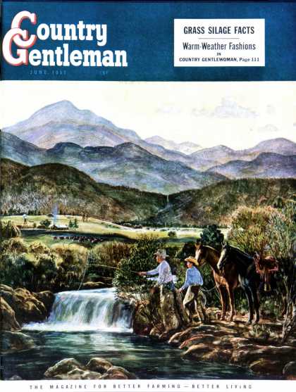 Country Gentleman - 1950-06-01: Cowboys Fishing in Stream (Peter Hurd)