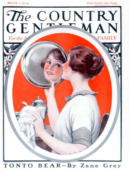 Country Gentleman - 1924-03-01: Woman Reflected in Silver Tray (K.R. Wireman)