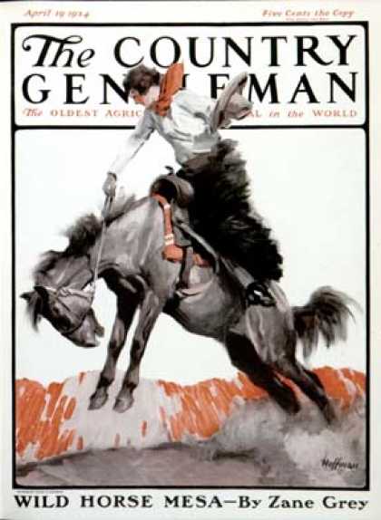 Country Gentleman - 1924-04-19: Woman on Bucking Bronco (Frank Hoffman)