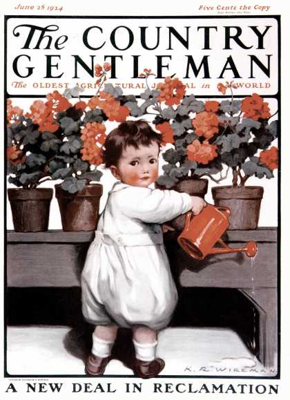 Country Gentleman - 1924-06-28: Toddler Watering Geraniums (K.R. Wireman)