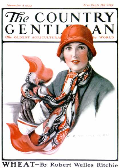 Country Gentleman - 1924-11-08: Woman in Red Cloche and Scarf (K.R. Wireman)